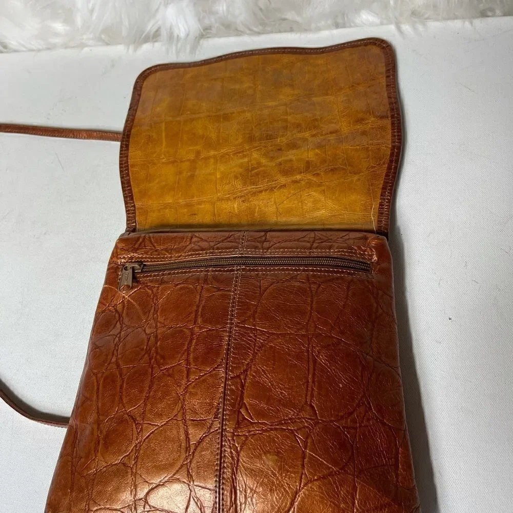 Carlos Falchi vintage leather croc embossed flap crossbody bag
